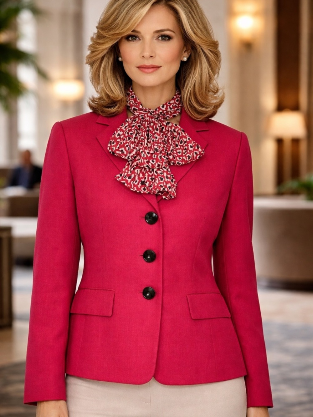 Le Suit Pink Scarf Tailored‎ Blazer Jacket Career Wear Size 10